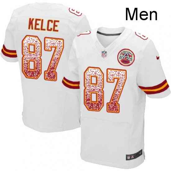Men Nike Kansas City Chiefs 87 Travis Kelce Elite White Road Drift Fashion NFL Jersey